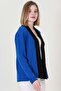 Women's Cobalt Blue Black Two Color Patterned Short Knitwear Cardigan - 4
