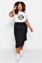 Black Wrap Side Tie Midi Knitted Plus Size Skirt Tbbss23Az00014 - 6