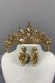 Honey Color Annaber Stone Henna Bridal Crown and Thin Shuttle Earring Set – Magnet, Gift, Ornamental Accessory