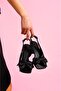 Black Satin Bow Heeled Sandals - 5