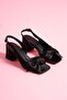 Black Satin Bow Heeled Sandals - 6