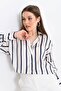 Women's Cuff Sleeve Striped Satin Shirt - 5