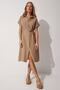 Women's Dark Beige Belted Linen Shirt Dress MX00046 - 2
