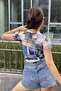 Short Sleeve Tulle Printed Croptop - 5