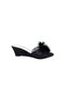 Women's Black Furry Filled Heel Room Slippers - 4