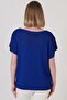 Women's Cobalt Blue Chest Openwork Summer Fine Knitwear Blouse - 6