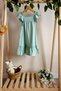 Square Collar Front Elastic Sleeves and Skirt Flounces Dress - 5