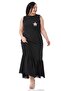 Large Size Pocket Detailed Sleeveless Linen Long Black Dress - 4