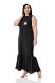 Large Size Pocket Detailed Sleeveless Linen Long Black Dress - 5