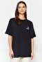 Siyah %100 Pamuk Ön ve Arka Galaksi Baskılı Boyfriend Fit Bisiklet Yaka Örme T-Shirt TWOSS23TS00257 - 4