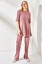Women's Dusty Rose Short Sleeve Bottom Top Lycra Set TKM-19000191 - 4