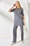 Women's Anthracite Short Sleeve Lower Top Lycra Suit TKM-19000191 - 4