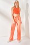 Women's Salmon Belted Elastic Waist Palazzo Ayrobin Trousers PNT-19000200 - 4