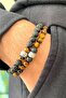 Tiger Eye & Lava Natural Stone Double Men's Bracelet - 2