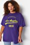 Mor Geniş Kalıp Bisiklet Yaka Baskılı %100 Pamuk Örme T-shirt TBBSS23AH00131 - 2