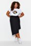 Black Wrap Side Tie Midi Knitted Plus Size Skirt Tbbss23Az00014