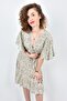 Viscose Floral Print Double Breasted Collar Short Sleeve Elastic Waist Mini Dress - 6
