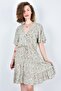 Viscose Floral Print Double Breasted Collar Short Sleeve Elastic Waist Mini Dress - 7
