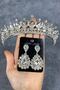 Silver Color Catherine Stone Henna Bridal Tiara and Drop Stone Evening Dress Earring Set – Magnet, Gift, S - 2