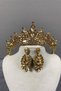 Honey Color Annaber Stone Henna Bridal Crown and Three Shuttle Earrings Set – Magnet, Gift, Ornamental Accessory
