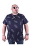 Large Size T-Shirt Crew Neck Feather 23149 Navy Blue