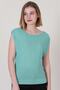 Women's Turquoise Boat Neck Zero Sleeve Summer Fine Knitwear Blouse - 6