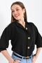 Women's Wooden Button Three Quarter Sleeve Linen Shirt - 2