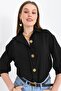 Women's Wooden Button Three Quarter Sleeve Linen Shirt - 3