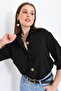 Women's Wooden Button Three Quarter Sleeve Linen Shirt - 7