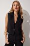 Women's Black Shawl Collar Linen Vest TO00052 - 3