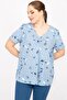 Women's Blue Large Size Cotton Fabric Chest Gathered Blouse 65n35864