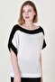 Women's Ecru Black Belted Summer Fine Knitwear Blouse - 4