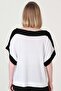 Women's Ecru Black Belted Summer Fine Knitwear Blouse - 5