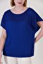 Women's Cobalt Blue Chest Openwork Summer Fine Knitwear Blouse - 2