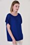 Women's Cobalt Blue Chest Openwork Summer Fine Knitwear Blouse - 3