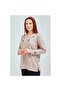Women's Cream V-Neck Buttoned Floral Lycra Mother's Combed Cotton Blouse - 4