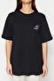 Siyah %100 Pamuk Ön ve Arka Galaksi Baskılı Boyfriend Fit Bisiklet Yaka Örme T-Shirt TWOSS23TS00257 - 3