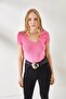 Women's Pink-Lilac V-Neck Short Sleeve 2-Piece Set Blouse BLZ-19002195 - 2