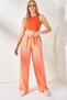 Women's Salmon Belted Elastic Waist Palazzo Ayrobin Trousers PNT-19000200
