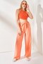 Women's Salmon Belted Elastic Waist Palazzo Ayrobin Trousers PNT-19000200 - 3