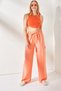 Women's Salmon Belted Elastic Waist Palazzo Ayrobin Trousers PNT-19000200 - 5