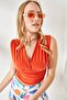 Women's Orange Sleeveless Deep Low-cut Waist Banded Crop Blouse BLZ-19001696 - 4