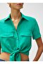 Standard Shirt Collar Plain Green Women's Shirt 3sak60001ew - 5