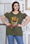 Women's Plus Size Khaki Front Embroidery Detailed Off-Shoulder Blouse 65n22720