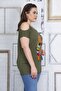 Women's Plus Size Khaki Front Embroidery Detailed Off-Shoulder Blouse 65n22720 - 2