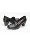 Giygez Genuine Leather Low Heeled Short Face Daily Laceless Black Women's Shoes