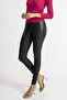 Women's Black Plush Inside Winter Faux Leather Extra High Waist Gathering Leggings