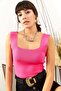 Women's Fuchsia Thick Strap Summer Knitwear Blouse BLZ-19000853 - 2