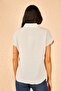 Women's Beige Patterned Bat Sleeve Linen Shirt 10801027 - 5
