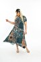 Plus Size Women's Relaxed Cut Patterned Short Sleeve Asymmetrical Viscose Combed Cotton Dress - 2